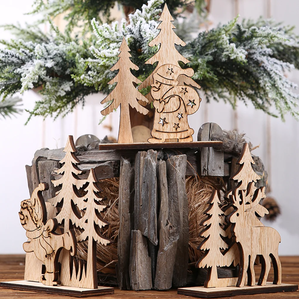 

3pcs Chic Christmas Wooden Decor DIY Wooden Ornaments Creative Desktop Adornment Party Decoration for Living Room Bedroom