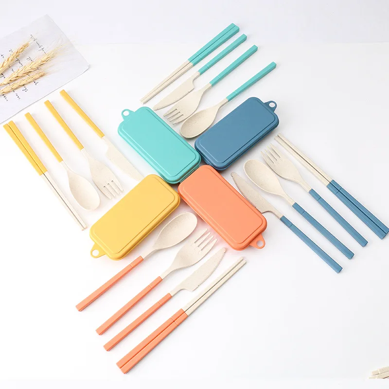 

Wheat Straw Folding Removable Knife Fork Spoon Chopsticks Portable Cutlery Set