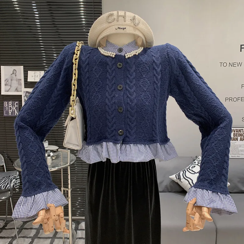 

Винтажная короткая вязаная рубашка с изображением жареной теста, милый Универсальный приталенный свитер, Топ