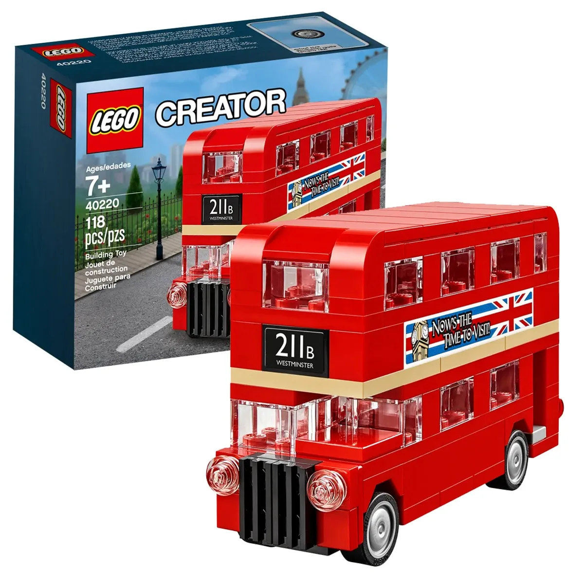Фото LEGO Creator Double Decker London Bus 40220 Ретро-автобус с поворотными колесами плюс прозрачные окна и световые элементы (118 шт.) №1