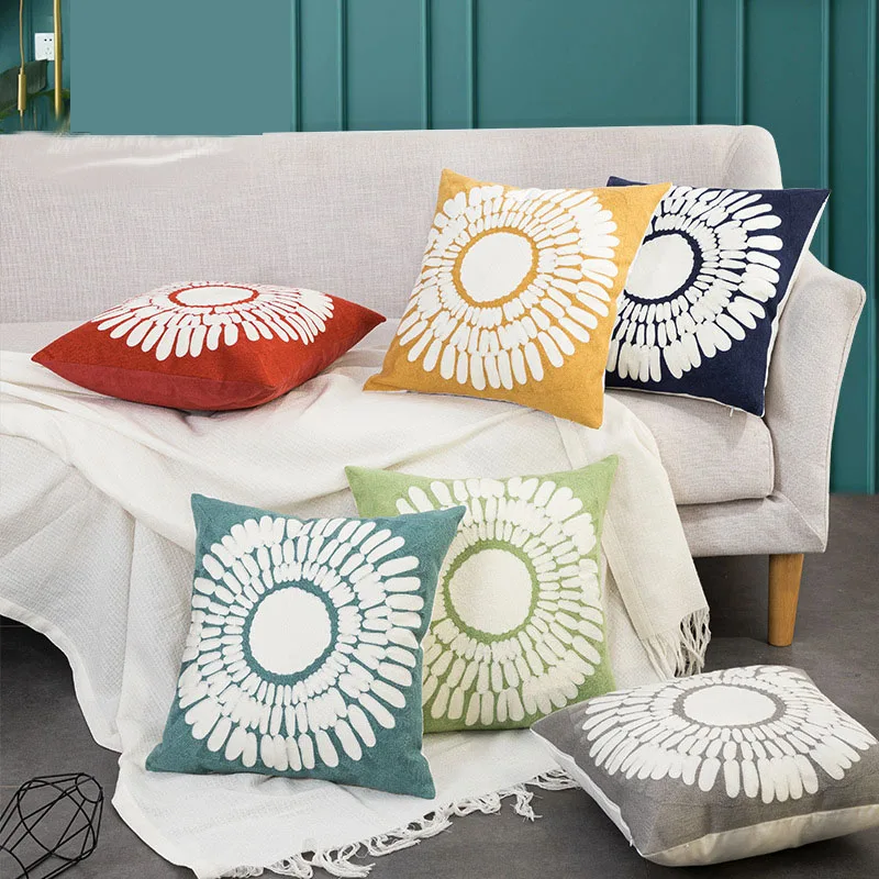

Cushion Cover Embroidery Floral Pillow Cover 45x45cm Yellow Blue Grey Pink Canvas Cotton Decorative Pillowcase for Sofa Bed