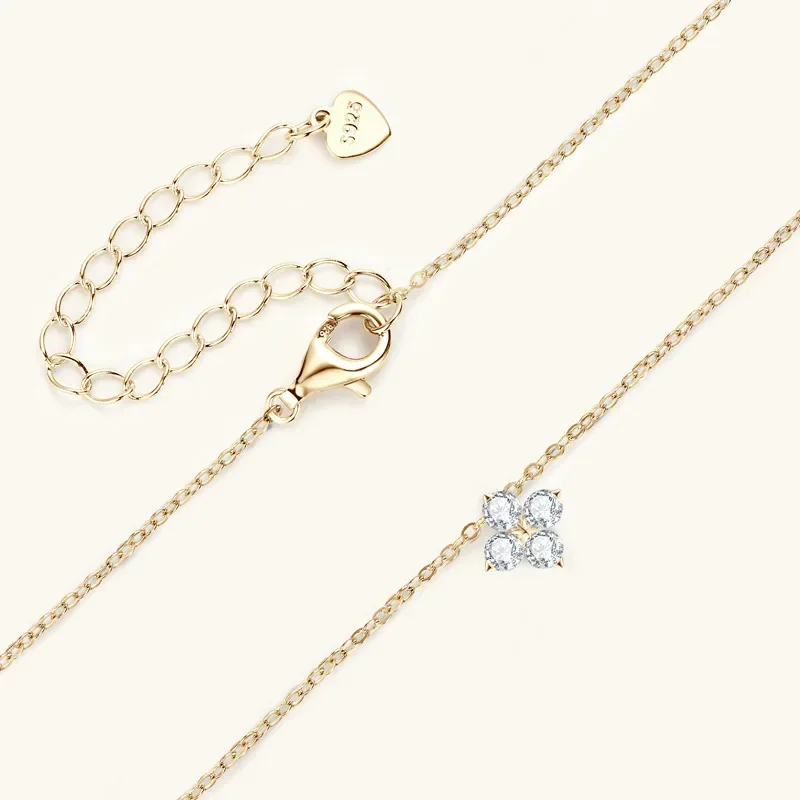 0.4cttw D Color Clover Necklace Pendants for Women S925 Sterling Silver 18K Gold Plated Neck Chain Classic Fine Jewelry
