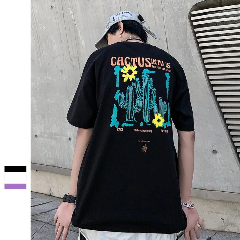 

Summer Men's Short T-Shirt 100% Cotton Digital Printing Cactus Cartoon Streetwear Short Sports Women's T-Shirt Men's Clothing