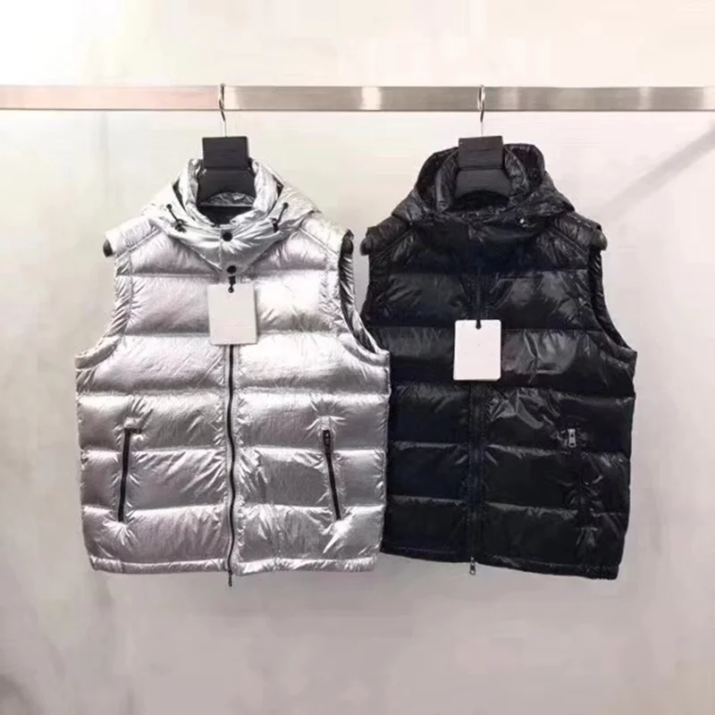 

Мужчины зимний жилет однотонная Съемная парная майка с капюшоном для отдыха сохраняет тепло с 95% белым утиным пухом оригинальные детали