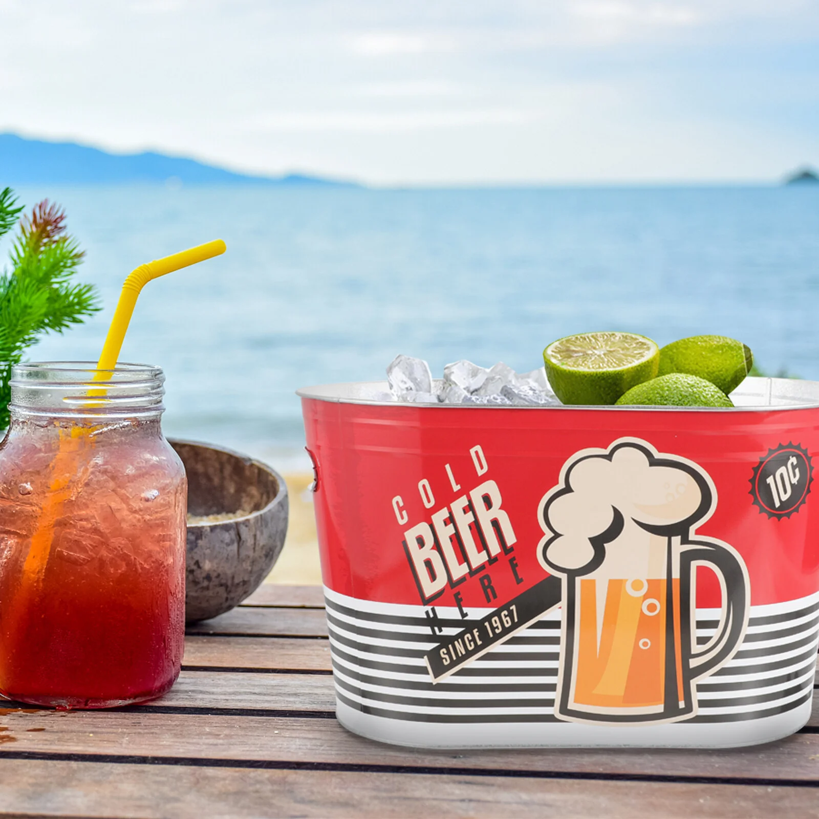 

Drinks Bottle Cooling Bucket Metal Ice Cube Barrel Beer Party Holder Handheld Container Chiller