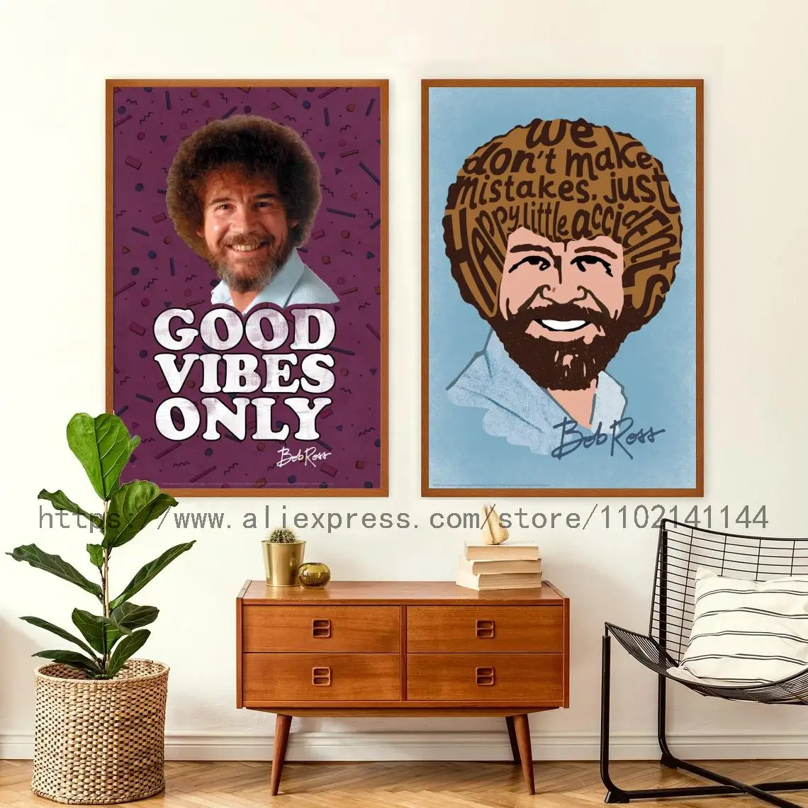

Bob Ross Good Vibes Only Decoration Art Poster Wall Art Personalized Gift Modern Family bedroom Decor Canvas Posters