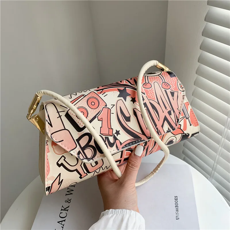 

Shoulder Bag Handbag Women's Bag Simple 2022 New Trendy Fashion Messenger Bag Western Print Casual Hand-held Small Square Bag