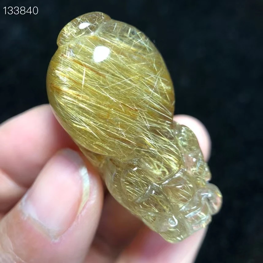 

Natural Gold Rutilated Quartz Carved Pi Xiu Pendant Necklace Rutilated Quartz 40*21*16.5mm Jewelry Women Men Brazil AAAAAAA