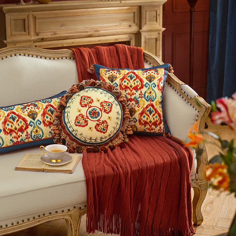Vintage Throw Pillow Cushion Cover Moroccan Inspired Floral Old Fashioned Decorative Square Accent Pillow Case 45x45cm Colorful