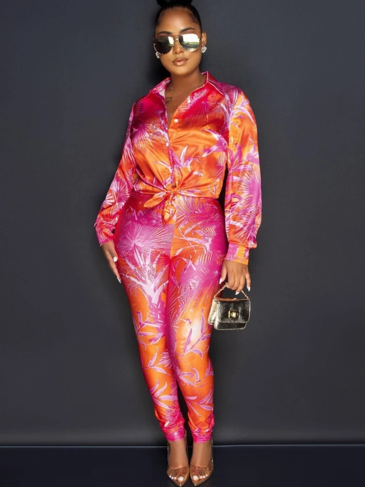 

2 Piece Set Women Set Flower Print Long Sleeve Blouse Tops And Pant Suits Sheath Matching Fashion Outfit Spring Autumn