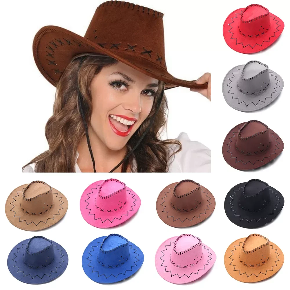 Fashion Vintage Cowboy Hat Western Style Suede Wide Brim Jazz Hat Felt Fedora Hats Fancy Dress Accessory for Men Women