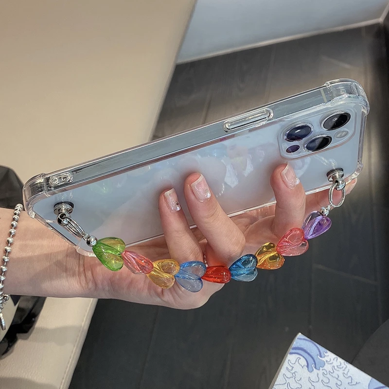 

Korea 3D Color Love Heart Bracelet wrist case for iphone 13 11 12 Pro Max MiNi XR X XS 6 7 8 Plus SE 2020 Transparent Soft Cover