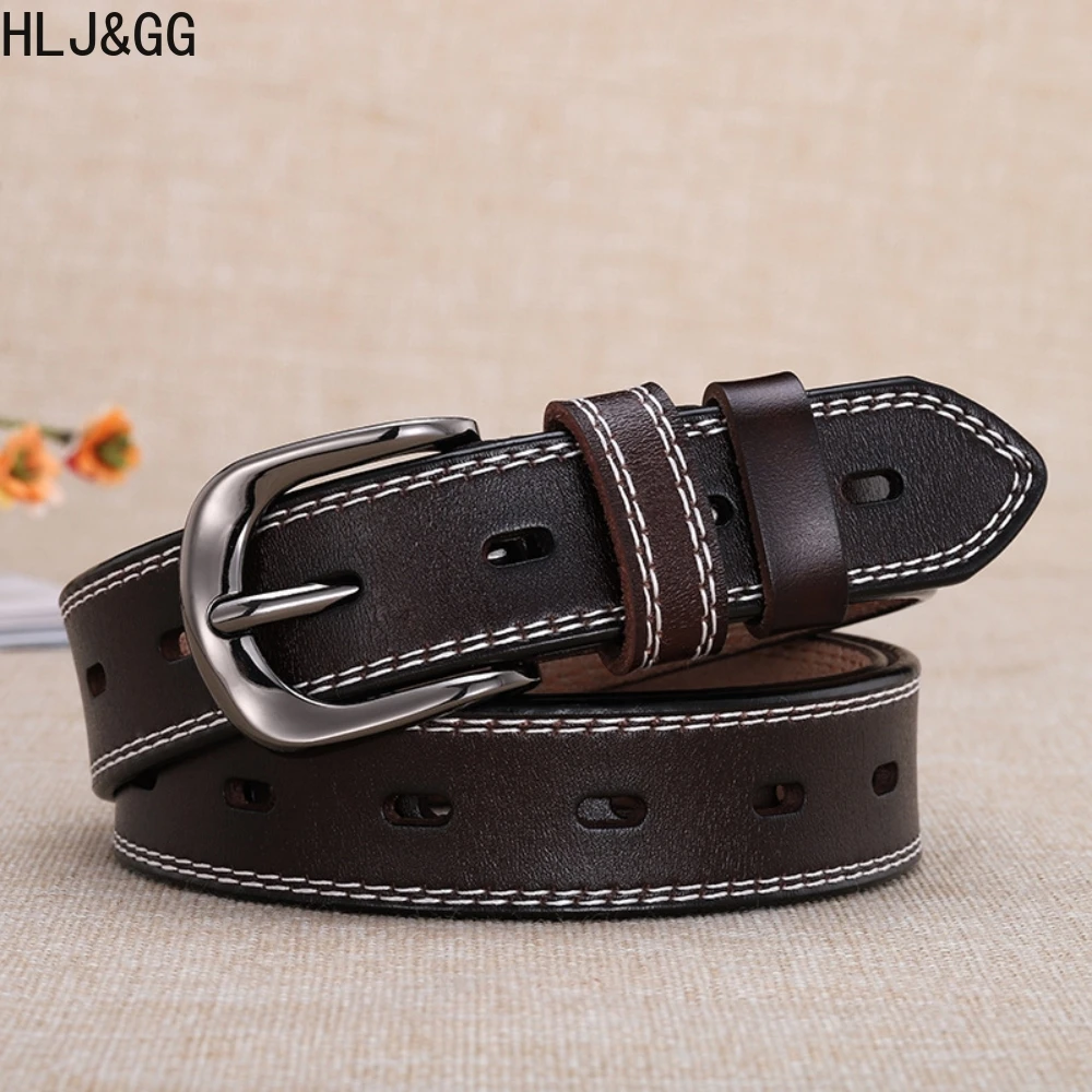 HLJ&GG Fashion Woman's Genuine Leather Belts Vintage Versatile Pin Buckle Waistband for Woman Casual Female Solid Jeans Belt New