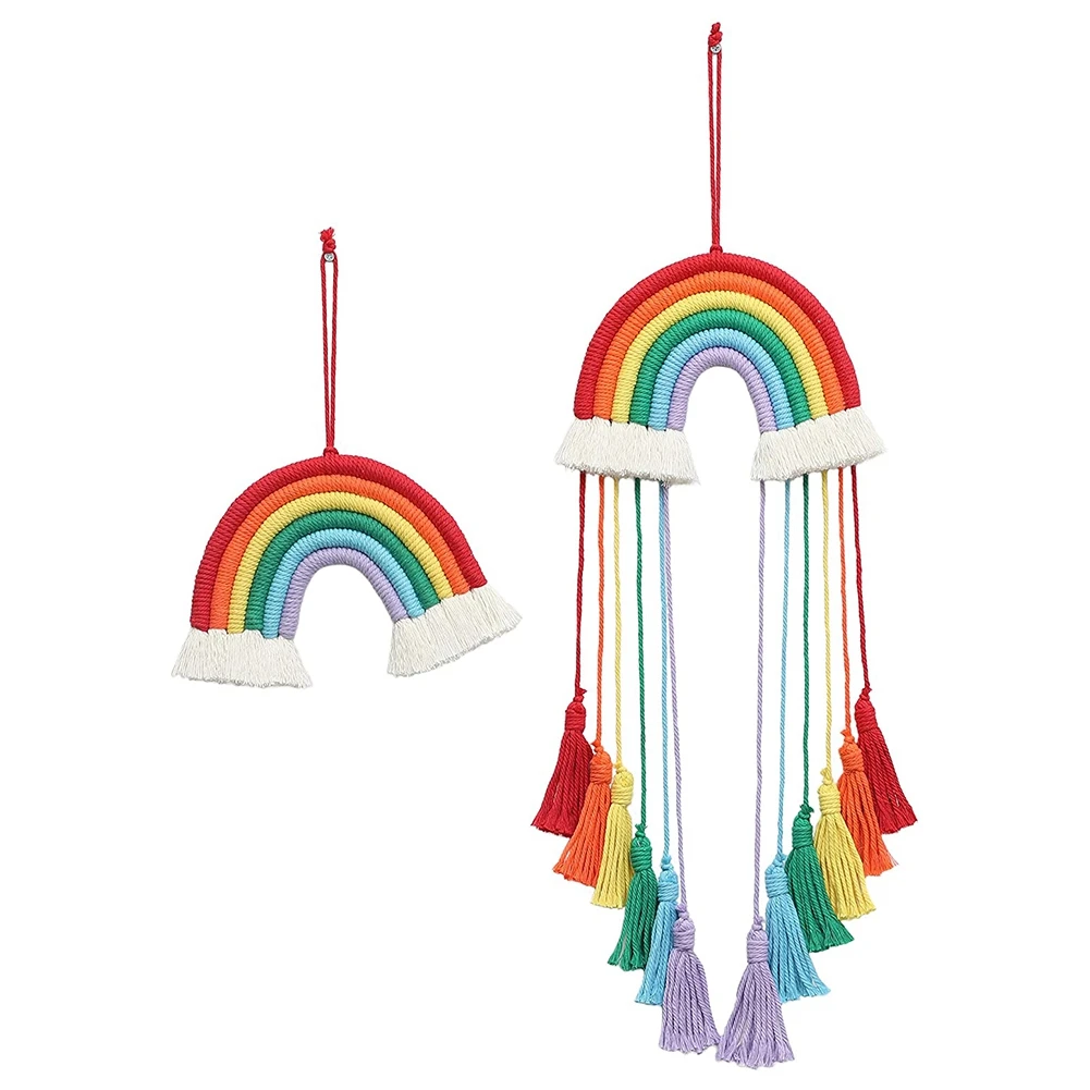 

2Pcs Woven Rainbow Wall Hanging -Boho Home Decor, Handmade Colorful Macrame Wall Art for Nursery Kids Teens Bedroom Red