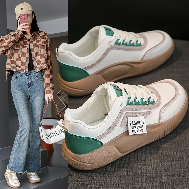 2023new women's vulcanized shoes, sports shoes, comfortable walking sports shoes, women's thick soled lace up casual shoes