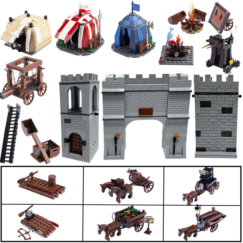 

MOC Medieval Military Siege Vehicle Building Blocks City Wall Figures Chariot Castle Tent Weapon Accessories Bricks Kid Toy Gift