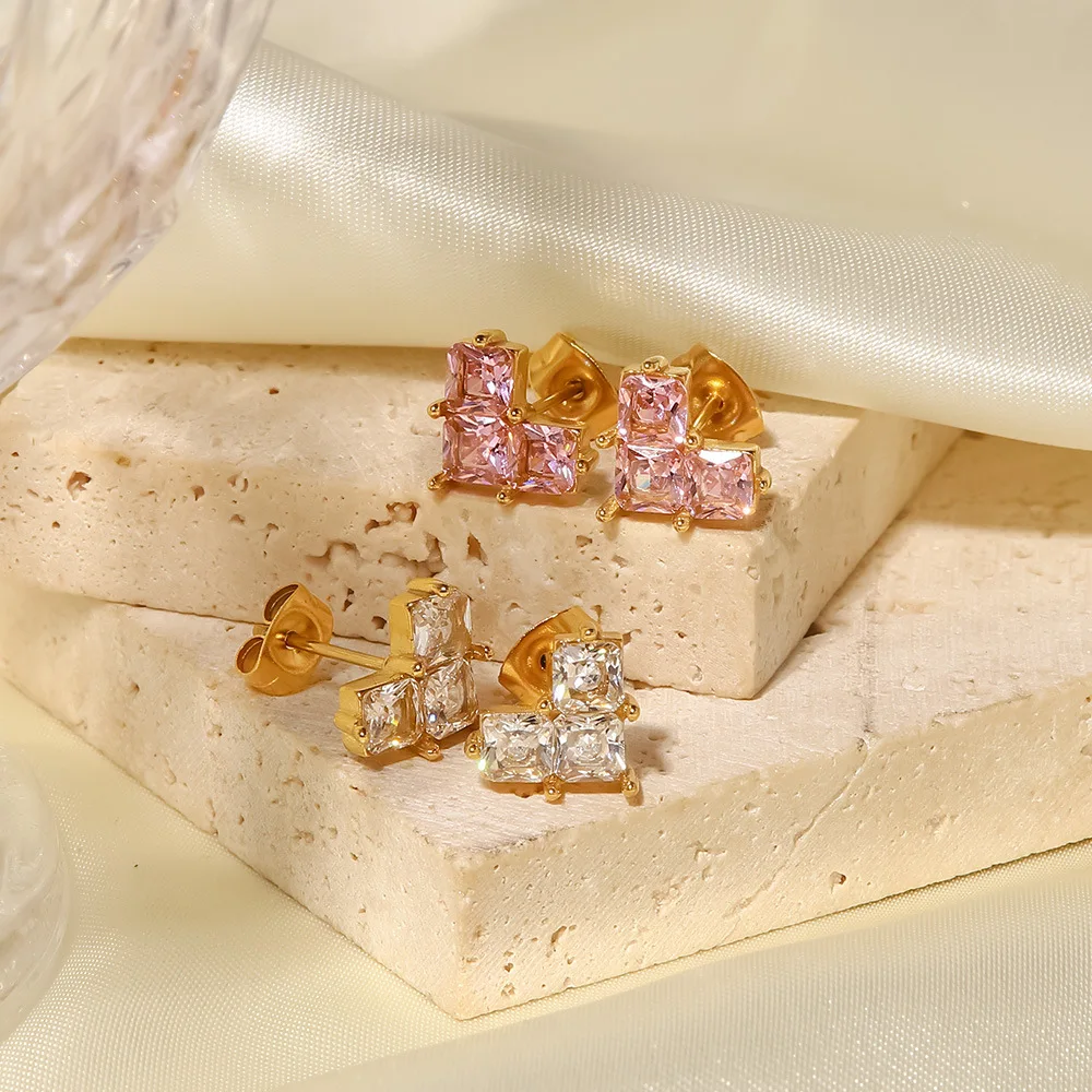 

Grier 2023 Fashion PinK Natural Zircon Heart Earring Stainless Steel Earrings For Women Fine Jewelry Daily Gift Free Shipping