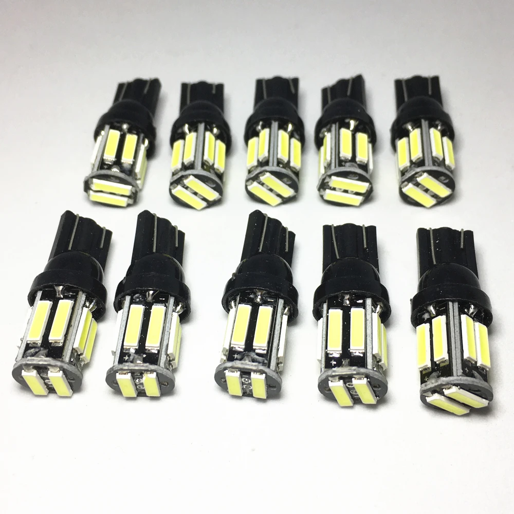 

10 шт. W5W 10 7020 SMD автомобильные светодиодсветодиодный панели T10 194 168, белые лампы для габаритных огней, Сменные лампы для заднего хода 12 В