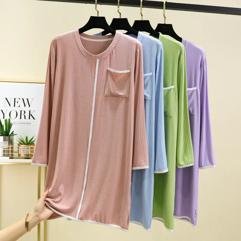

Modal Thread Loose Wearable Home Vistidos Women Clothing with Pocket Spring and Autumn Casual Mid Length Versatile Nightdress
