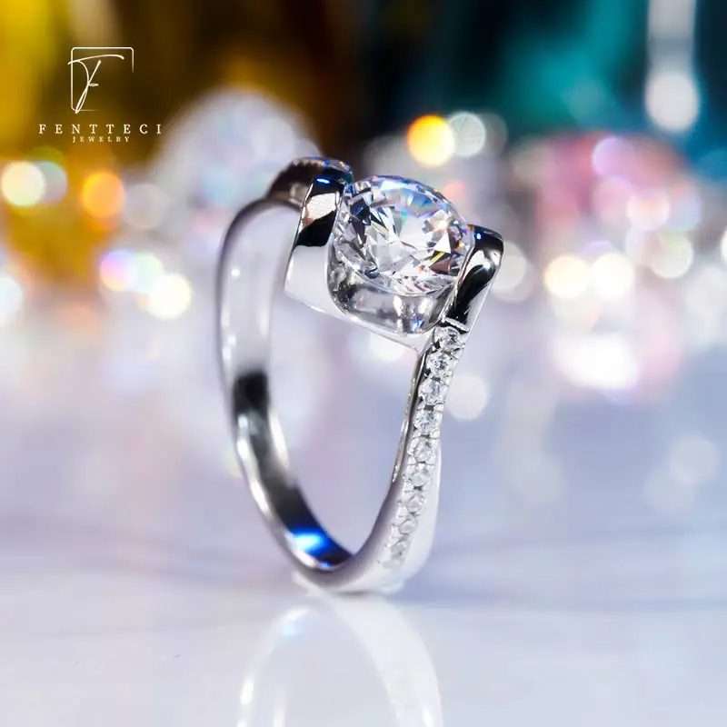 FENTTECI D Color Moissanite Ring S925 Sterling Silver Pt950 Platinum Plated Forever Love Fine Jewelry for Women Proposal Wedding