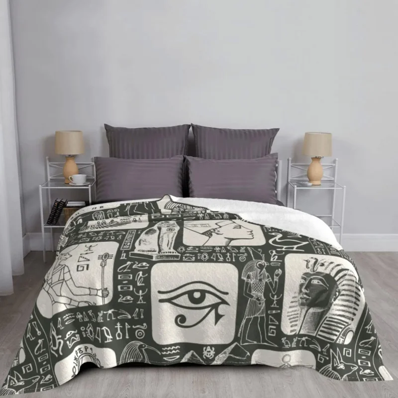 

Ancient Egypt Blankets Fleece Winter Egyptian Hieroglyphs Multi-function Ultra-Soft Throw Blanket for Bed Office Rug Piece
