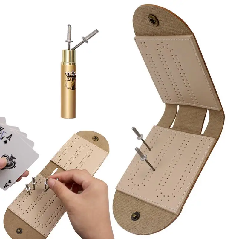 

Folding Cribbage Board Portable Cards Game Scoring Playing Accessory With Metal Pegs Portable Board Game For Indoor