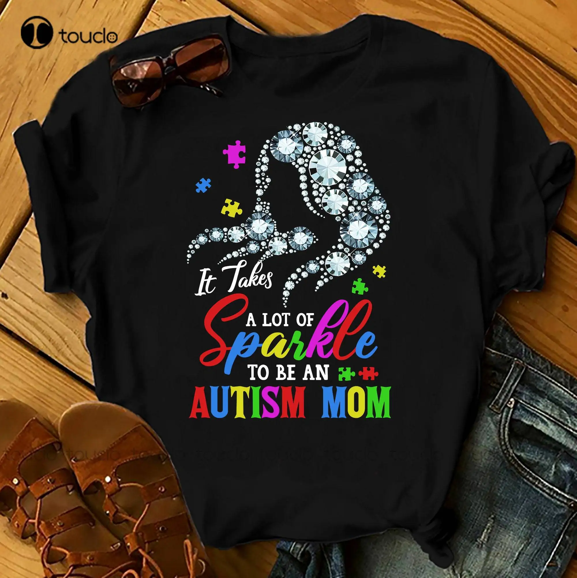 

It Takes A Lot Of Sparkle To Be An Autism Mom - Autism Awereness T-Shirts Summer Tops Beach T Shirts Black And White Shirt New