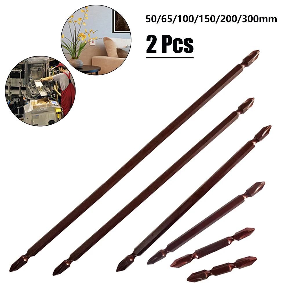 

2pcs PH2 50-300mm Double Head Electric Cross Screwdriver Bit 1/4inch Hex Shank Alloy Steel Magnetic Bit For Electric Screwdriver