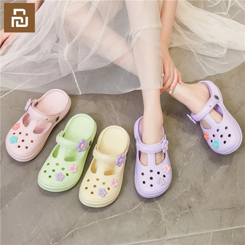 

Летние женские туфли Youpin на толстой подошве, пляжные туфли с перфорацией, Нескользящие тапочки на плоской подошве