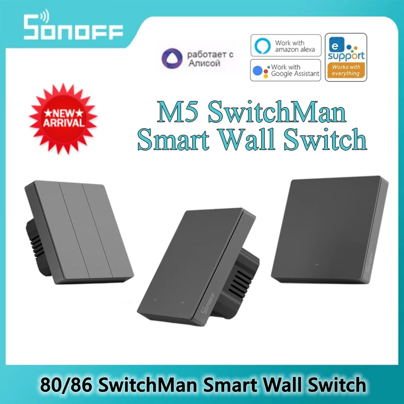 

Умный настенный выключатель SONOFF M5 SwitchMan, 80/86 кнопочный переключатель, 1/2/3 кнопочный переключатель, рамка, пульт дистанционного управления дл...