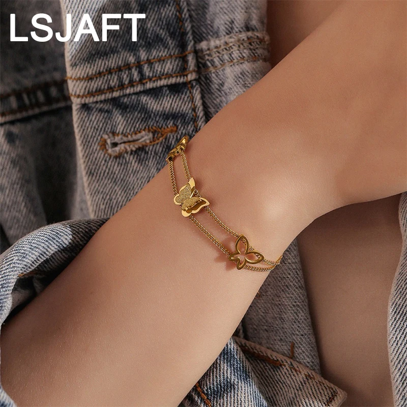 

Ins Fashion Gold Plated Multi Layered Hollow Butterfly Bracelet Adjustable Women Girls Animal Bangle Jewelry Gift Party