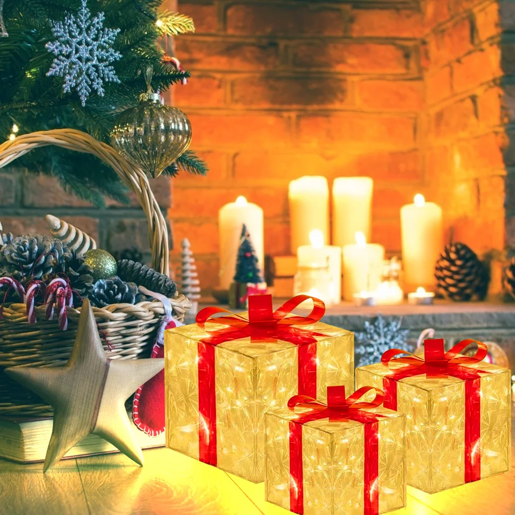 

Светодиодный ная Рождественская декоративная подарочная коробка с бантом, искусственное украшение под дерево, юбка, украшение для праздника, вечеринки, дома, двора
