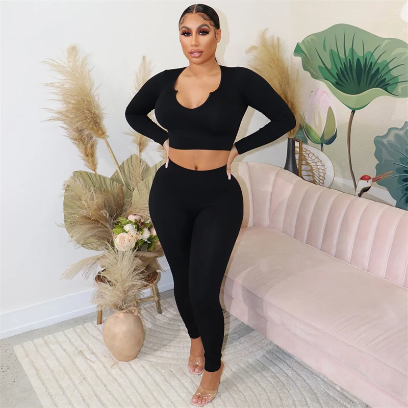 

Znaiml 2023 Casual Tracksuit Two Piece Set Women Long Sleeve Crop Top and Pants Matching Suit Fashion Sporty Fitness Streetwear