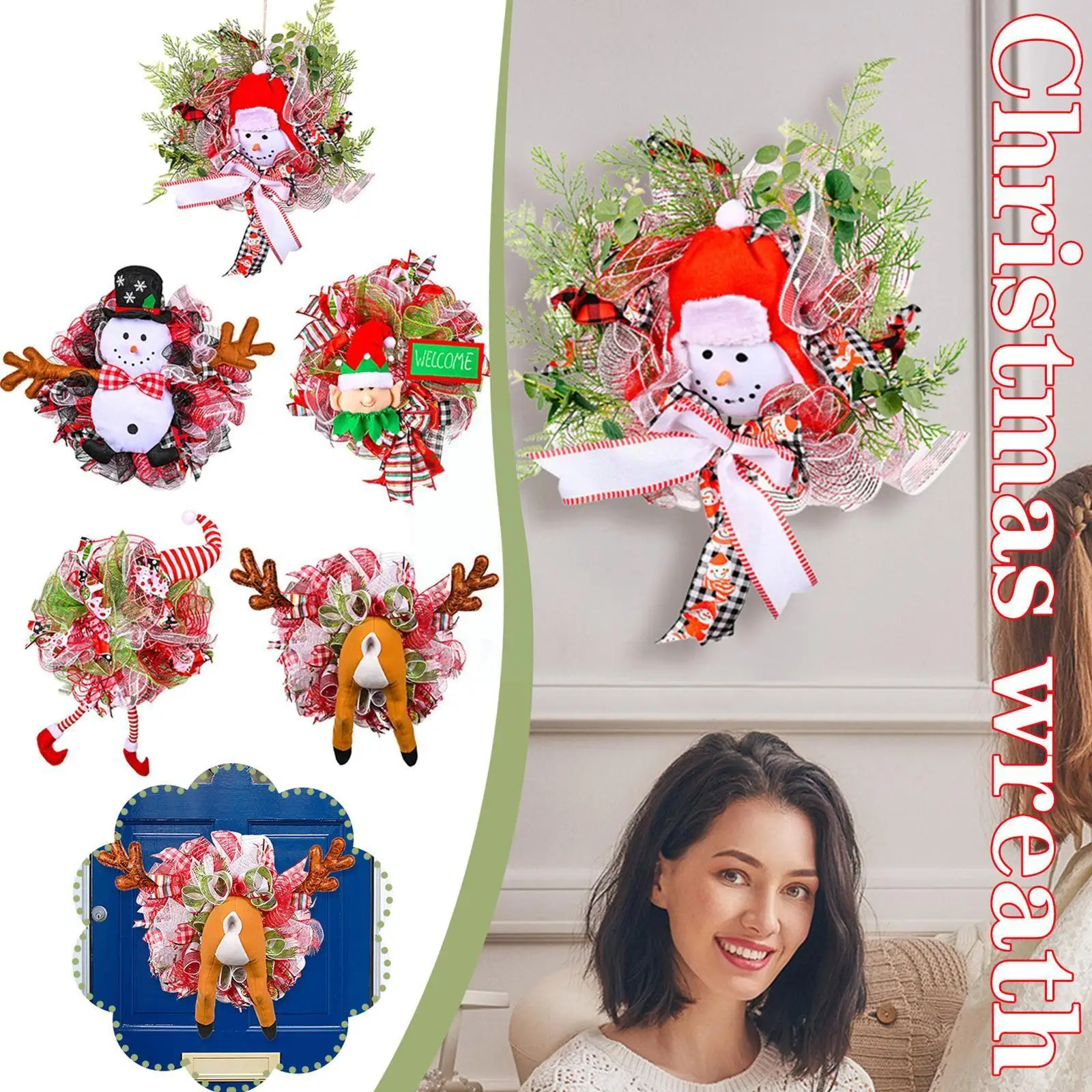 

Рождественский венок для входной двери ручной работы, Женский Рождественский декоративный венок Q1Y7