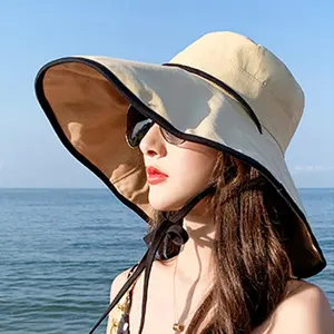 Hot Sale Foldable Beach Bucekt Hat Sun Hat Wide Brim UPF 50+ Women Anti-UV Protection Hiking Fisherman Cap Summer Solid