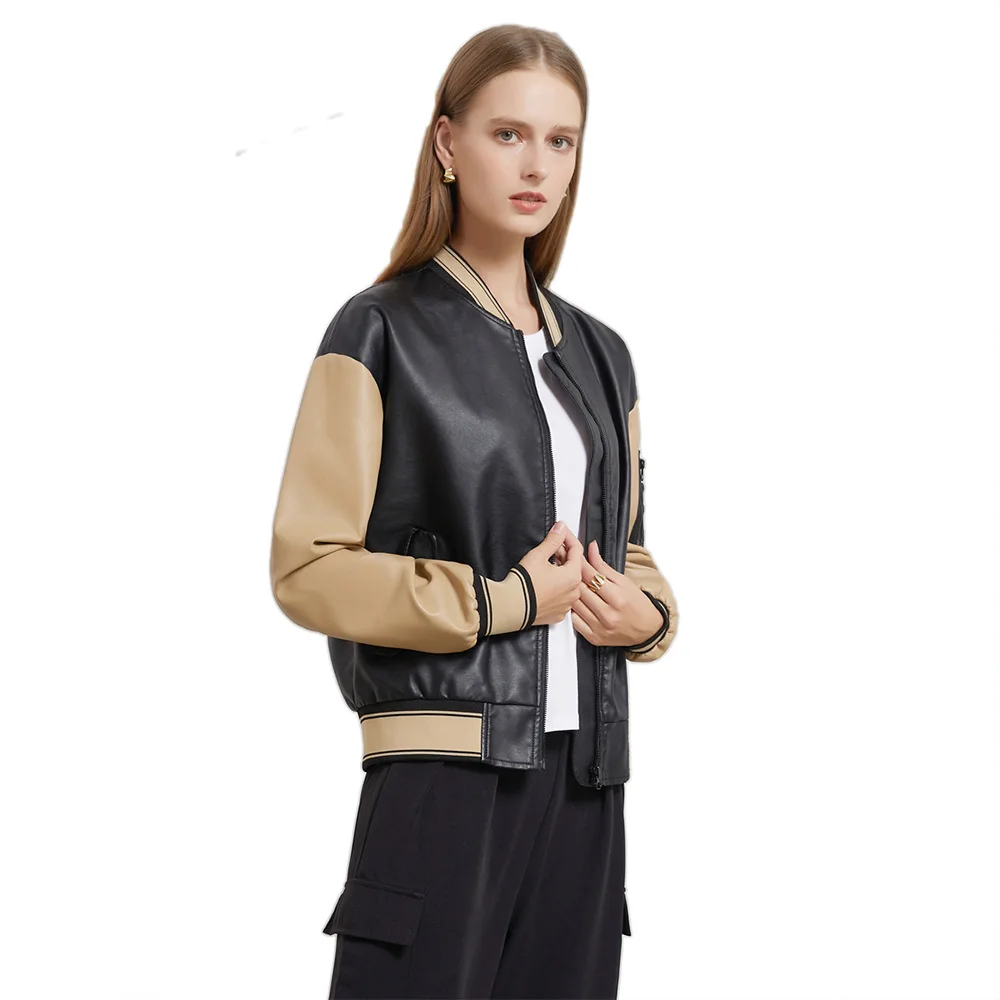 Kenntrice 2022 New Women's Jacket Spring Autumn Casual PU Leather Baseball Clothes Black Loose Outwear Lady Varsity Jacket enlarge