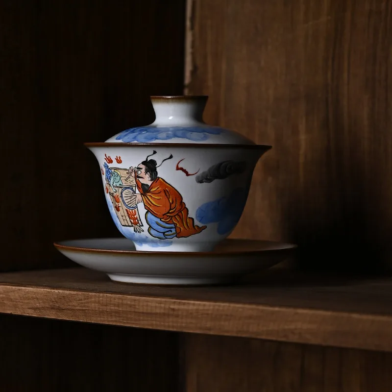 Цзиндэчжэнь нарисованная вручную белая Ru-Фарфоровая глазурь сужаная окрашенная