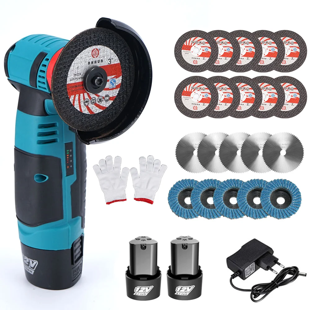 

Миниатюрная угловая шлифовальная машина на 1/2 аккумулятора с запасным полимерным шлифовальным диском, электрическая угловая шлифовальная ...