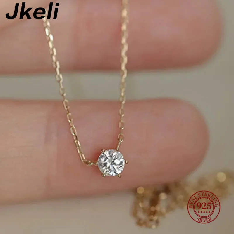 Ожерелье Jkeli из стерлингового серебра 100% пробы с маленьким Цирконом и сердцем