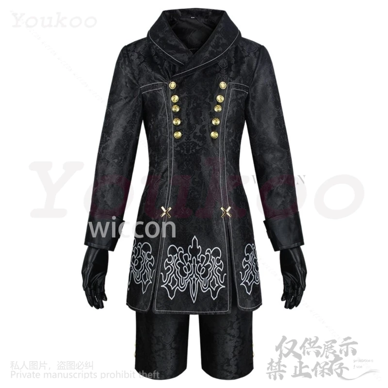 Аниме Nier Automata 9S Yorha Косплей Костюм Черное Готическое Пальто Брюки Униформа Парики