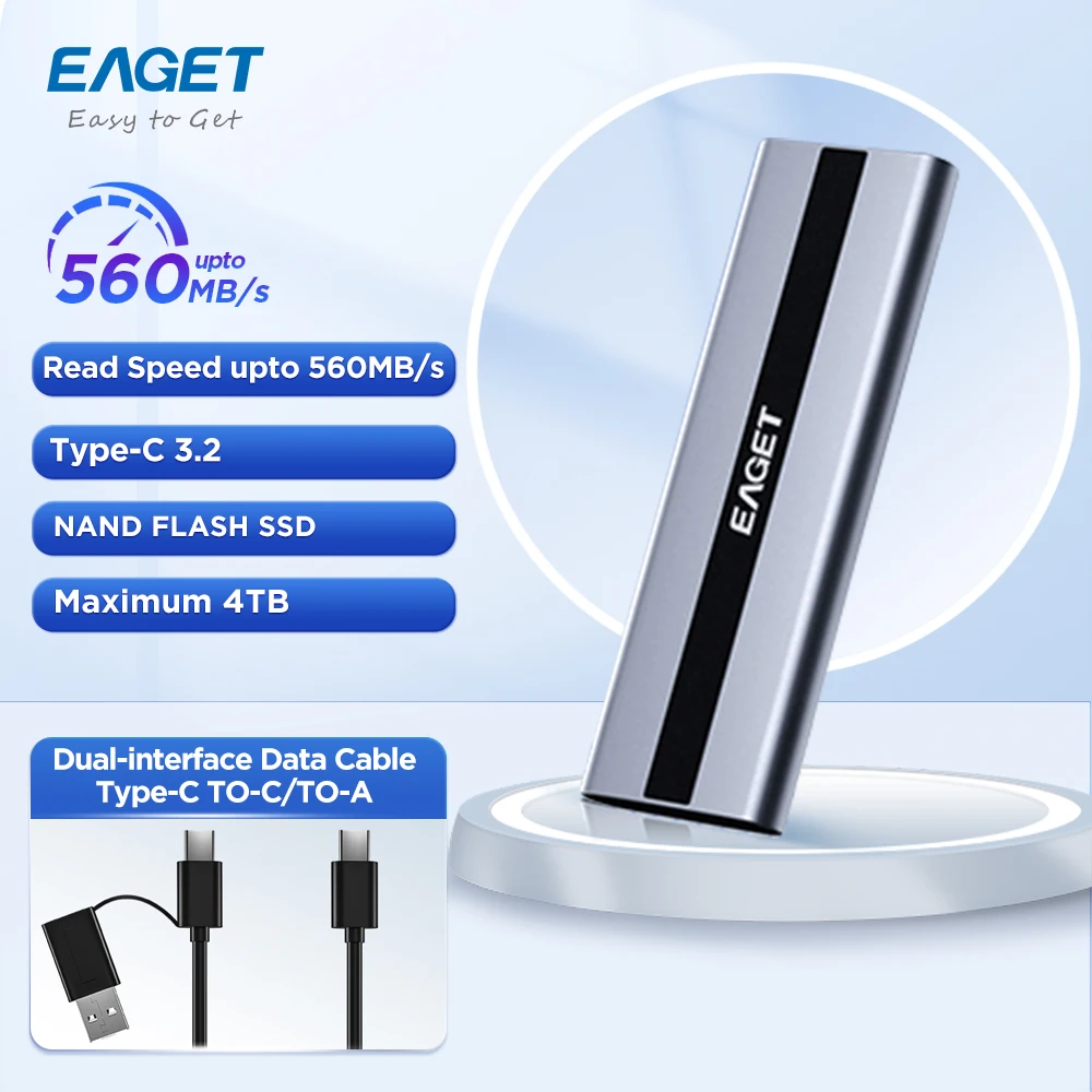 

EAGET External SSD 1tb 2tb Portable SSD 512GB USB 3.2 Type C Hard Drive M.2 SATA Solid State Disk For PS5 Laptop Game Drone