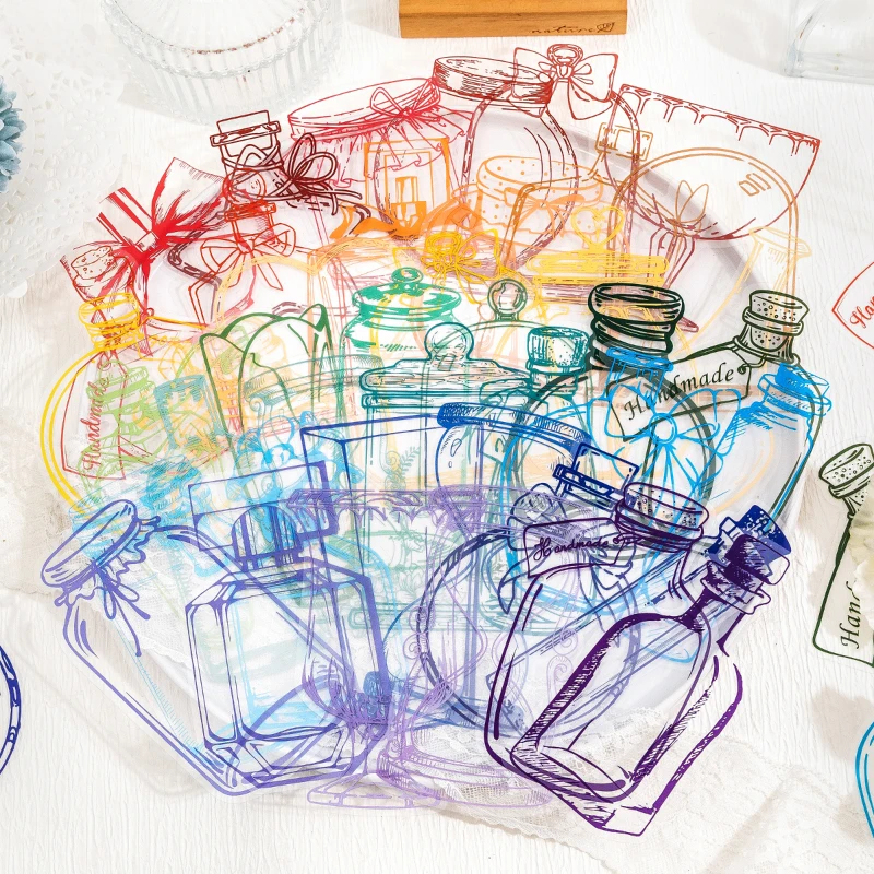 

14 Pcs Sticker Material Set Glassware Bottle Shape Stickers PET Transparent Decorative Decals For Planner DIY