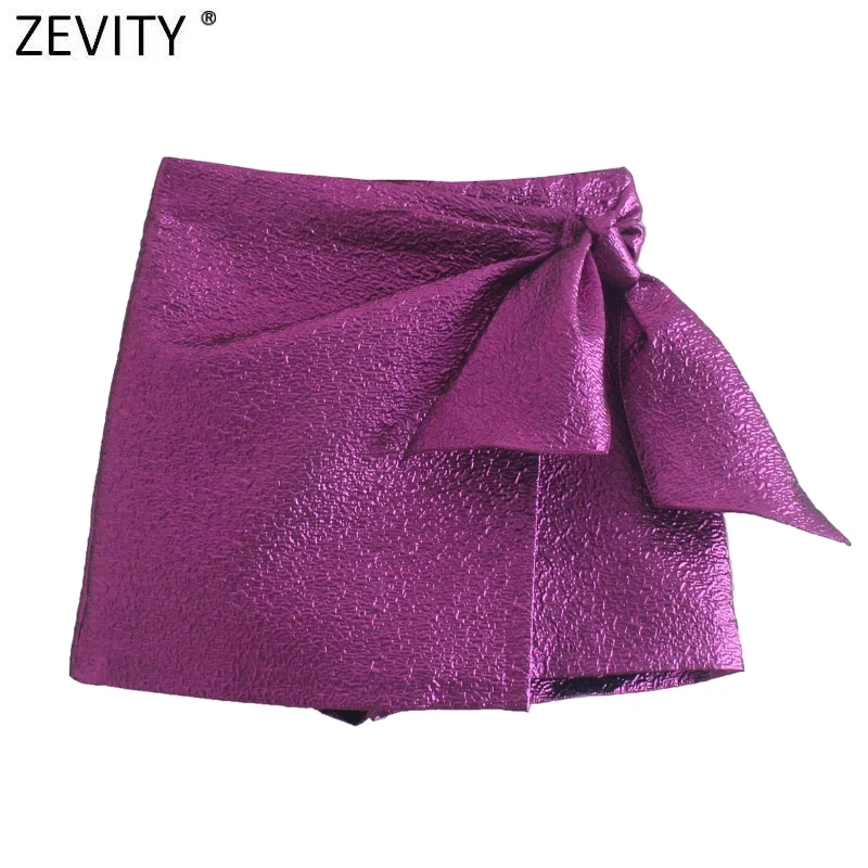 ZEVITY New Women High Street Bow Decoration Texture Purple Shorts Skirts Lady Zipper Fly Hot Shorts Chic Pantalone Cortos QUN938