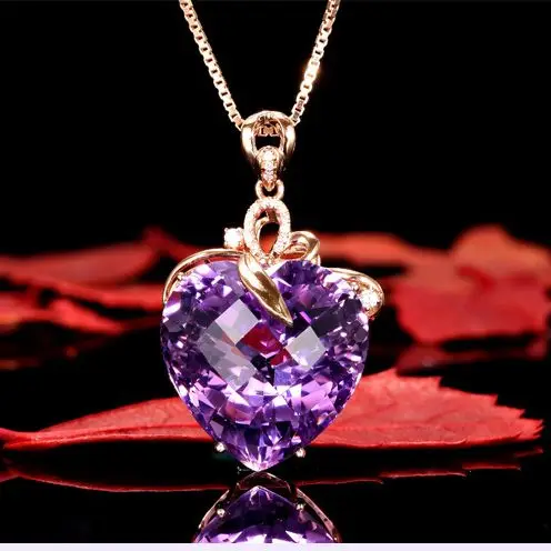 

18K Rose Gold Necklace European and American Luxury Amethyst Love Pendant Necklace Valentine's Day Gift Free Shipping