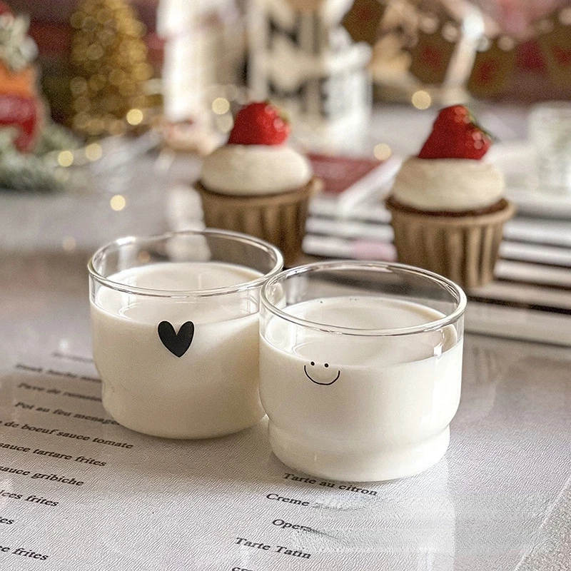 

300ml Love/Smiley Pattern Glass Cup Milk Coffee Heart Cups Heat Resistant Healthy Drink Mug Tea Mugs Transparent Drinkware Mug