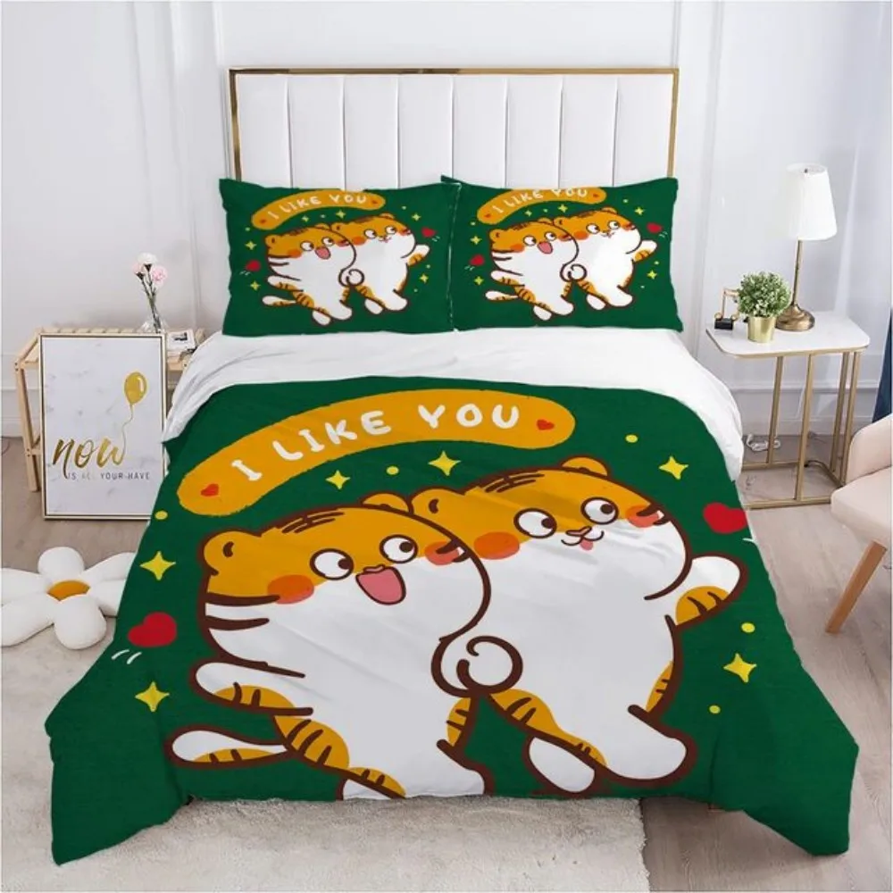 

Cartoon Tiger Bedding Set Chinese Style Jungle Life Duvet Cover for Kids Boys Room Decor Queen King Twin Full Size 3pc Bed Linen
