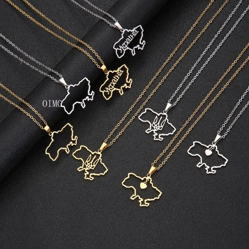 

Fashion Outline Ukraine Map Pendant Necklace For Women Girls Stainless Steel Heart Flag Ukrainian Party Jewelry Gifts Dropship