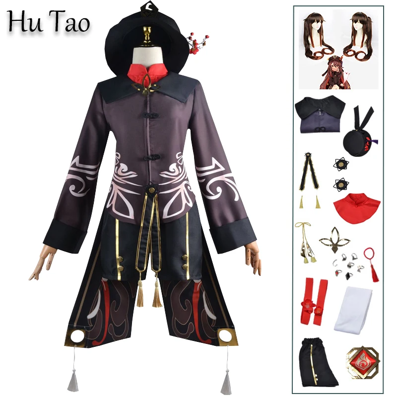 

Косплей-костюм Hutao Genshin ударопрочный парик из аниме-игры оригинальные кольца косплей в китайском стиле Униформа на Хэллоуин для женщин