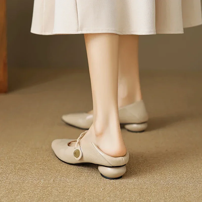 Туфли Мэри Джейн в французском стиле кожаные туфли на плоской подошве