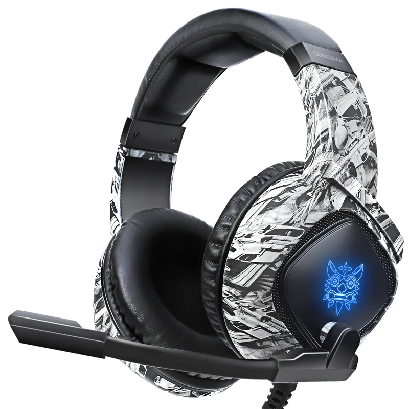 

Игровые наушники ONIKUMA K19 RGB, стерео гарнитура с шумоподавлением для PS4/ПК/ноутбука/планшета/телефона/NS (Камуфляжный серый)